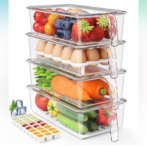 4 Pack Fridge Organizers and Storage,Clear Refrigerator Organizer Bins with Lids